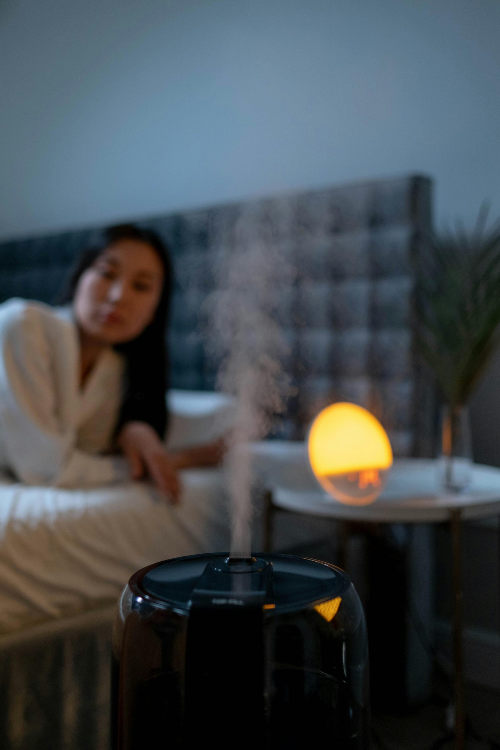 Déshumidificateur discret dans un salon design avec lumière naturelle.
